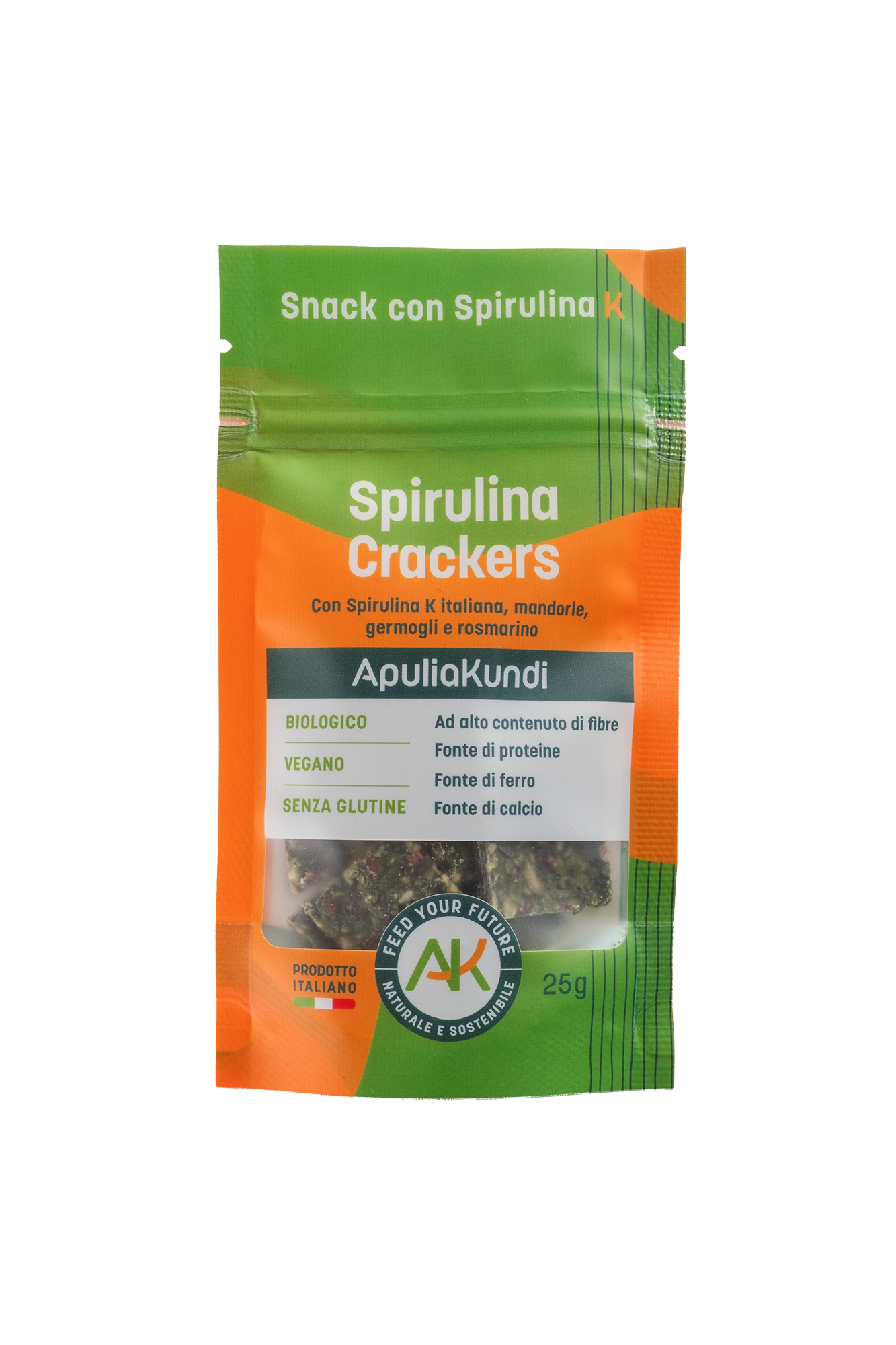 Apuliakundi Spirulina Crackers raw snack mandorle
