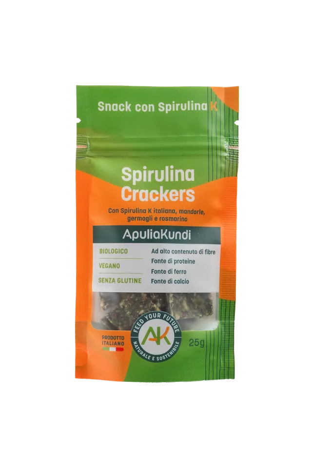 Apuliakundi Spirulina Crackers raw snack mandorle