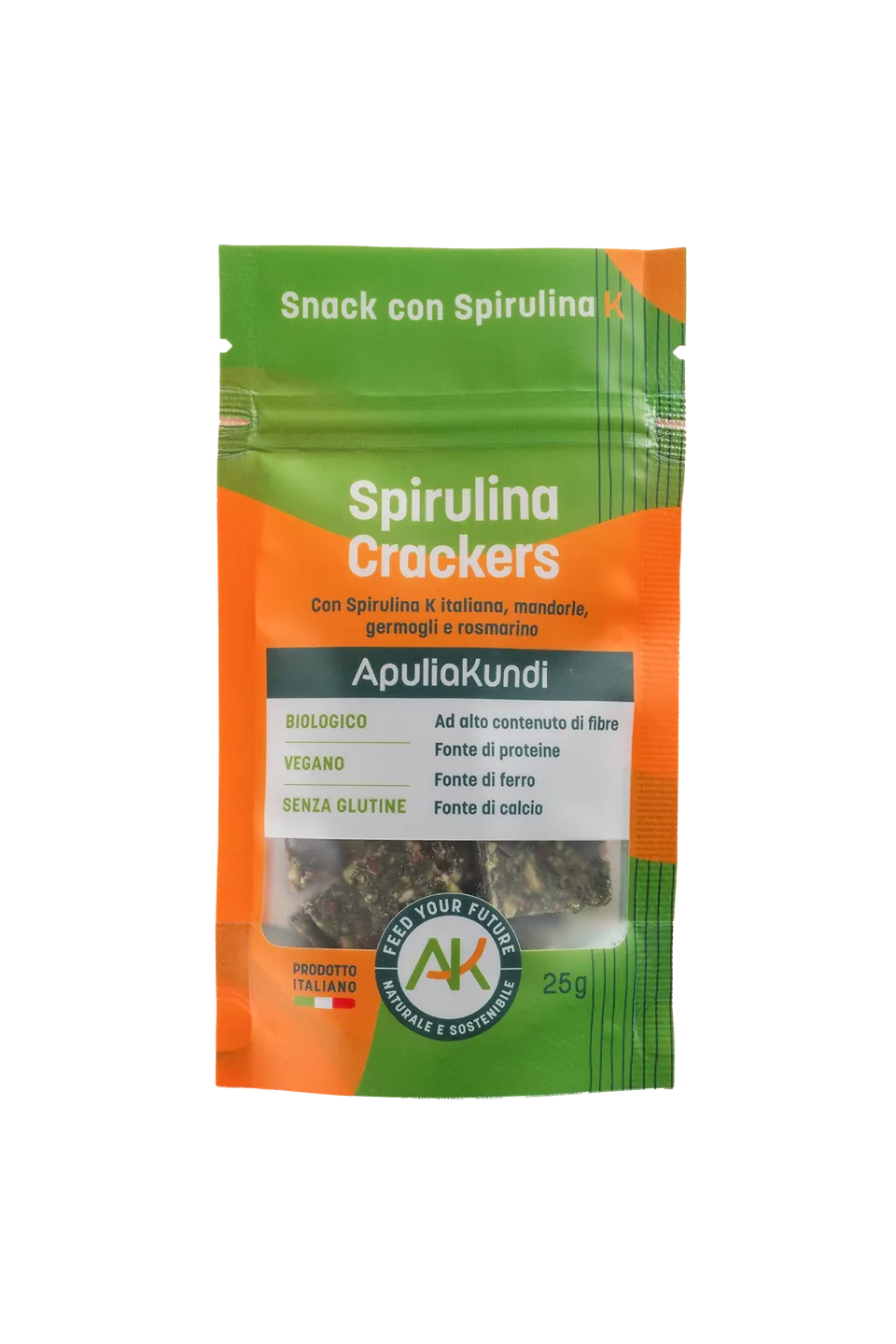 Apuliakundi Spirulina Crackers raw snack mandorle