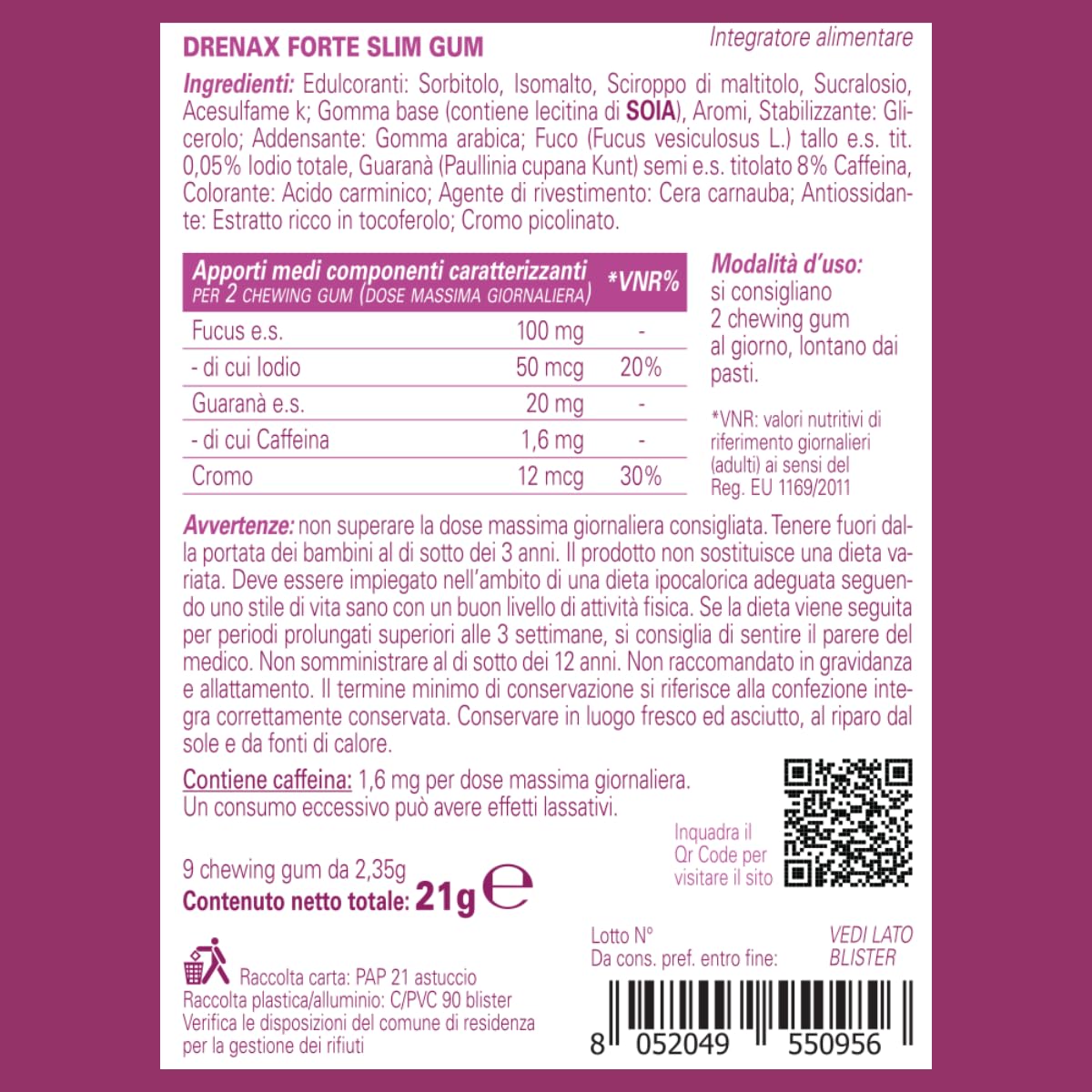 Drenax Forte Slim Gum menta 9 chewing gum metabolismo