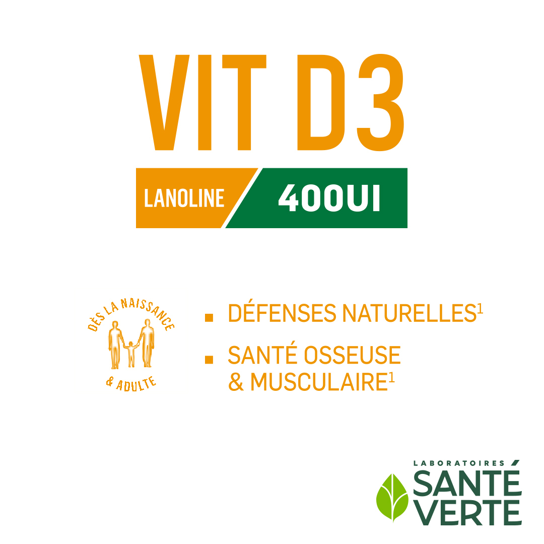 Santé Verte Ingredienti Esperti Vitamina D3 400 UI gocce famiglia ossa