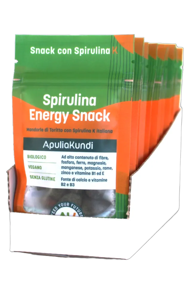 Apuliakundi Snack Mandorle Toritto spirulina box 12 pezzi