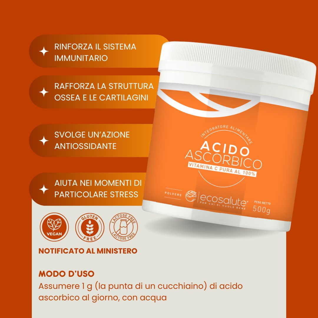 Spazio Ecosalute Acido Ascorbico Puro Vitamina C Polvere 500 g