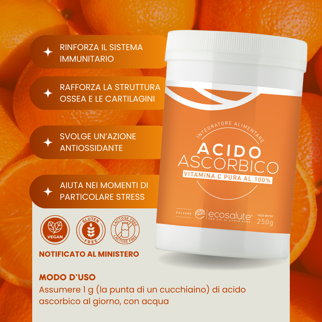 Spazio Ecosalute Acido Ascorbico Puro vitamina C polvere 250 g sport