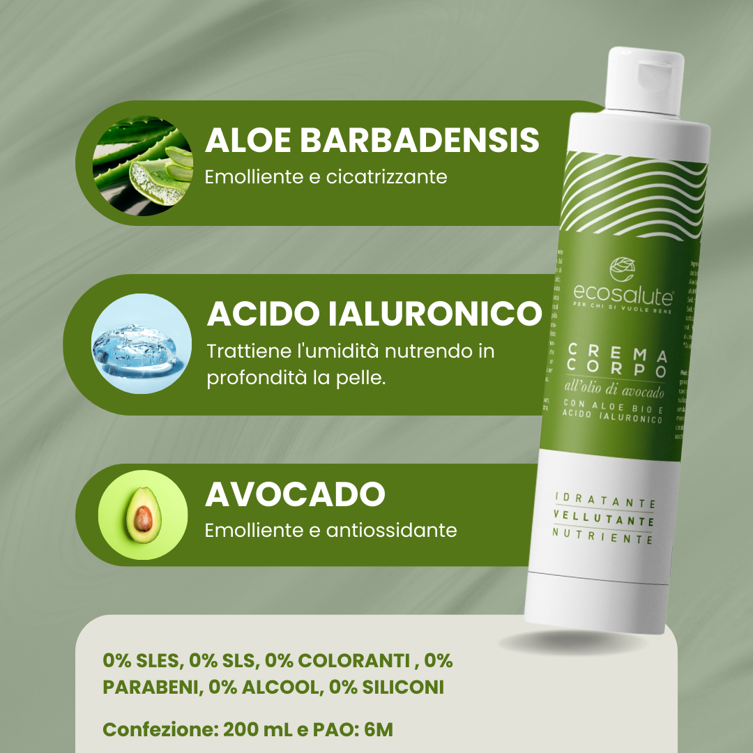 Spazio Ecosalute Crema Corpo Avocado 200 ml idratante acido ialuronico