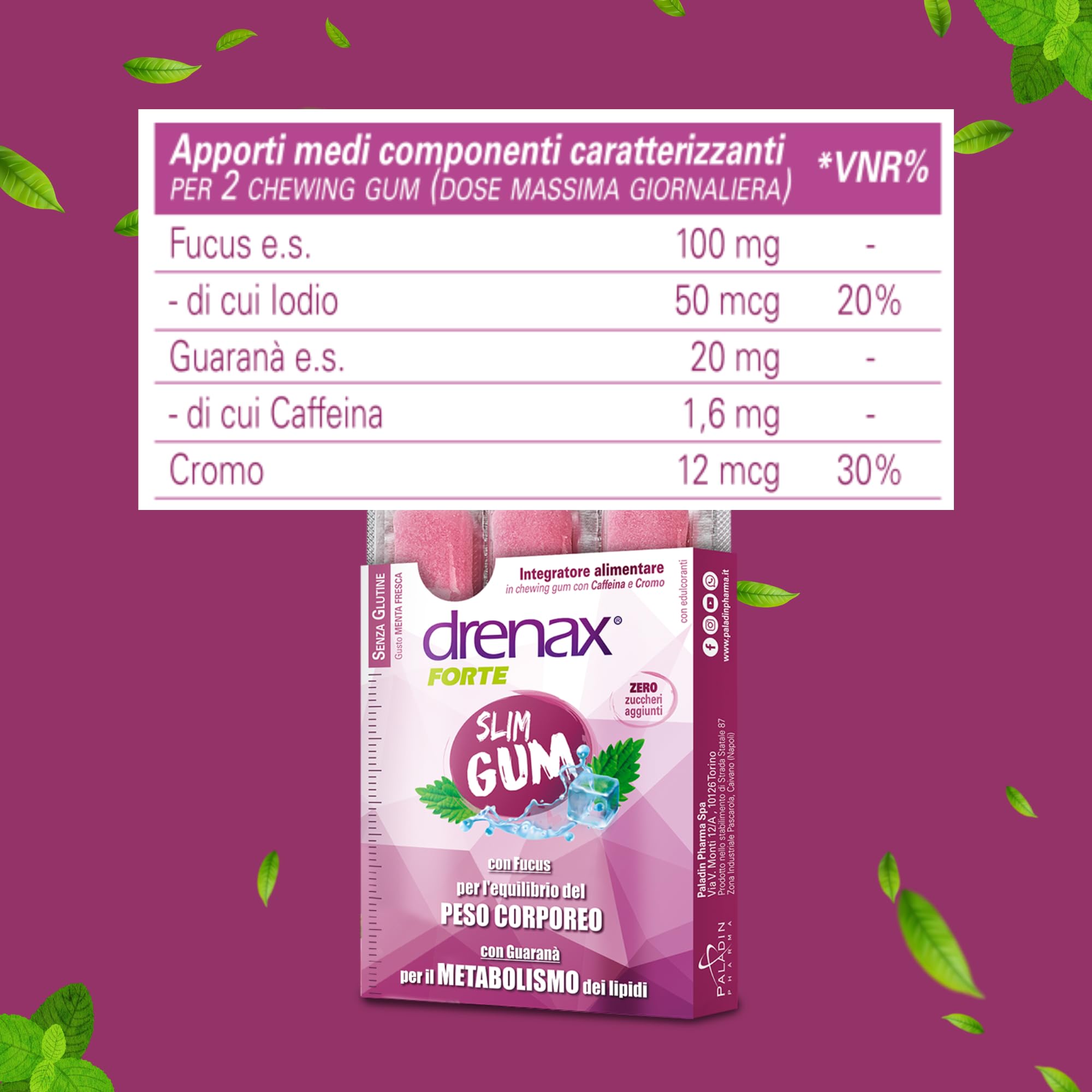 Drenax Forte Slim Gum menta 9 chewing gum metabolismo