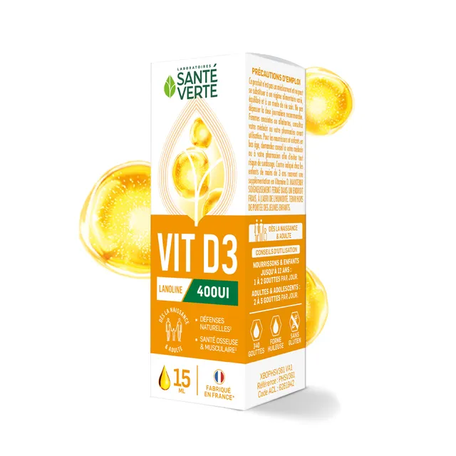 Santé Verte Ingredienti Esperti Vitamina D3 400 UI gocce famiglia ossa