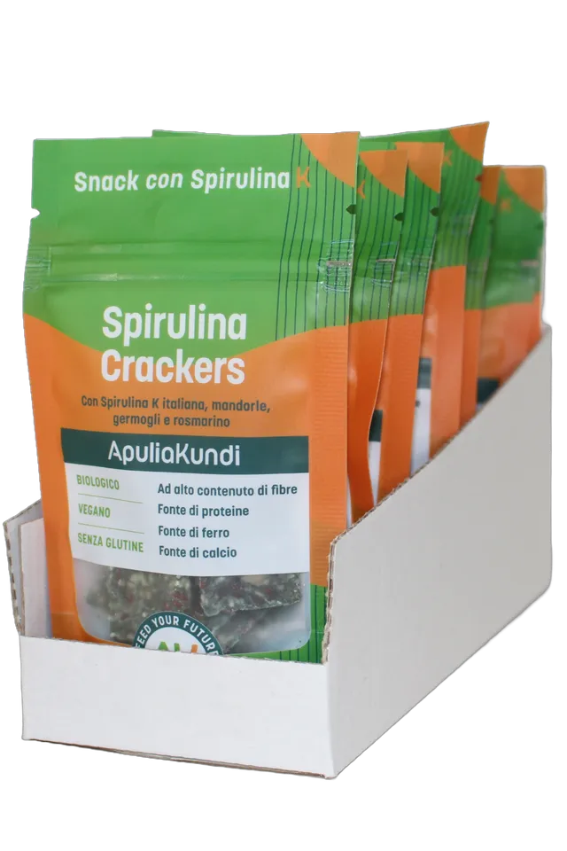 Apuliakundi Spirulina Crackers raw Box 10 pezzi snack