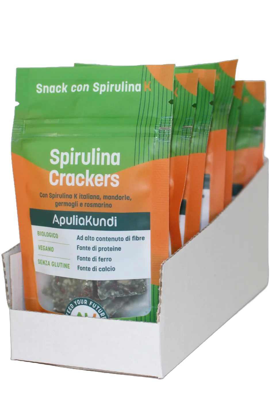 Apuliakundi Spirulina Crackers raw Box 10 pezzi snack