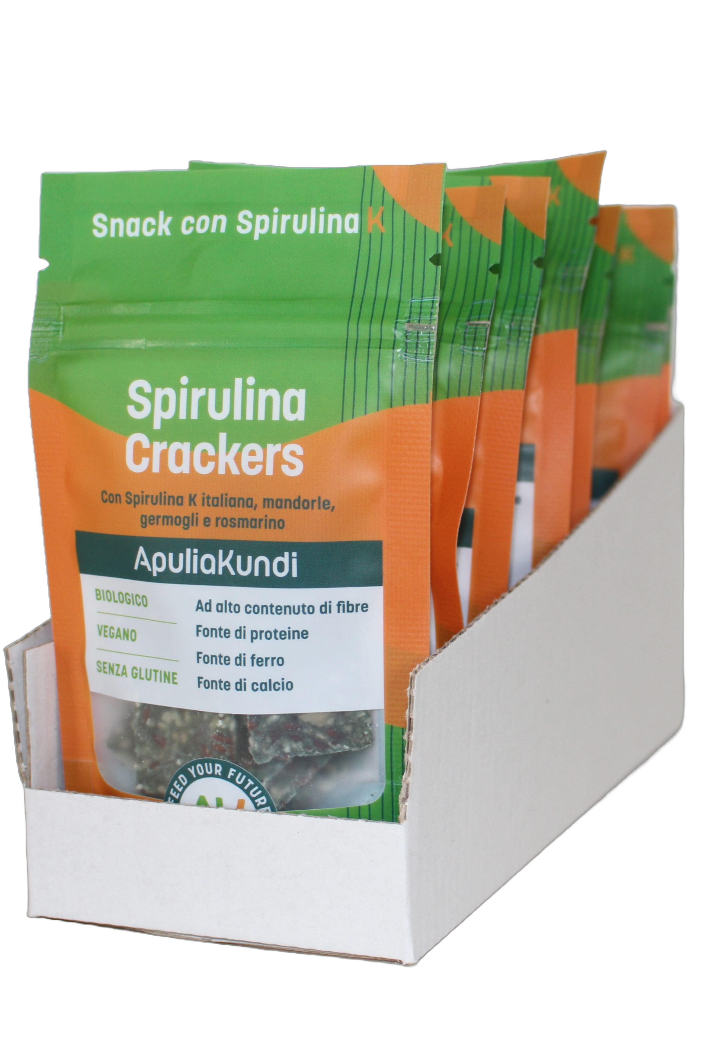 Apuliakundi Spirulina Crackers raw Box 10 pezzi snack